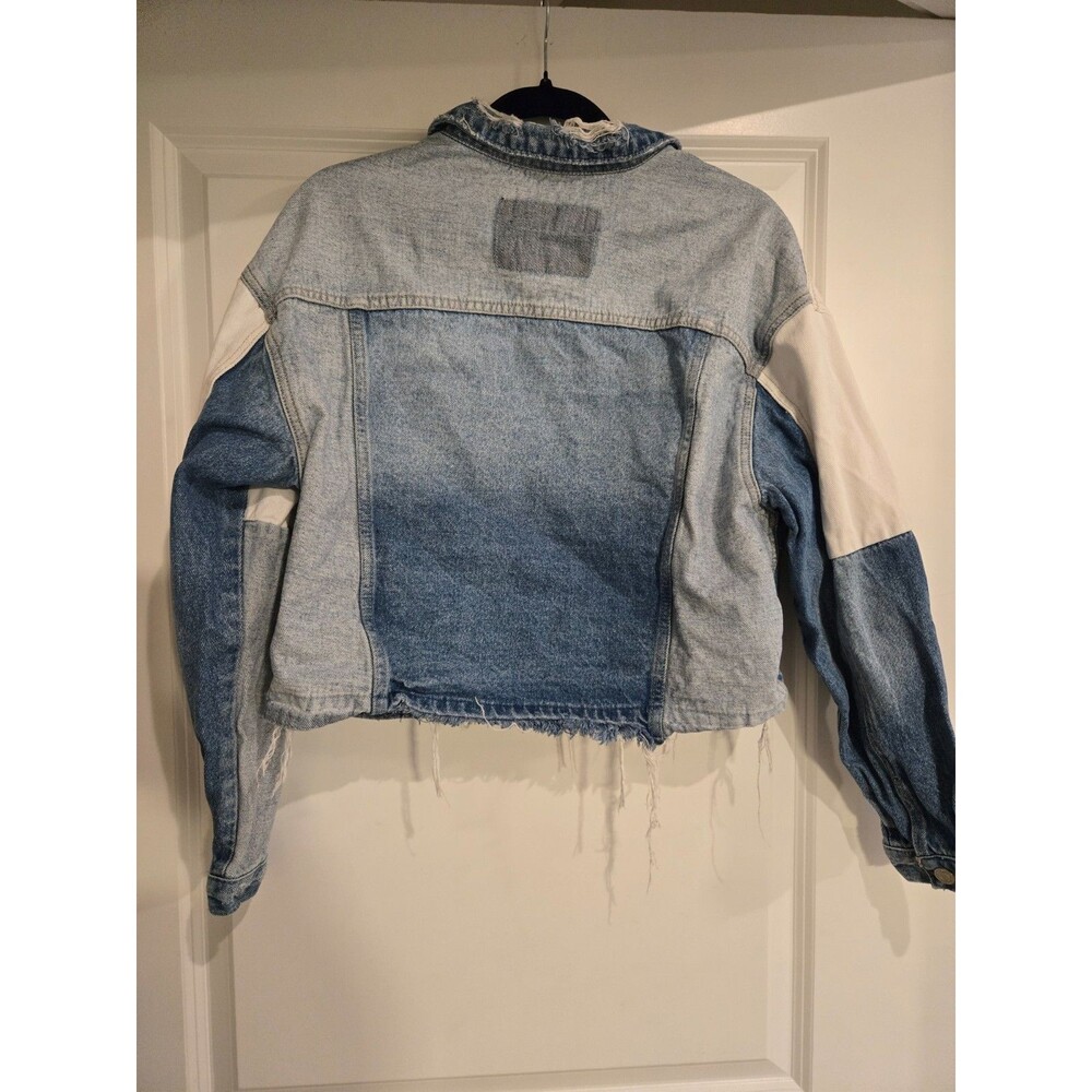 Vervet Los Angeles Women's M Oversized Crop Colorblock Denim Jacket Frayed Hem - Picture 6 of 6